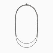 The Mens 925 Sterling Silver Chain Necklace features a two-layered box link design, displayed in a gentle curve on a plain white background to showcase its shiny metallic finish and simple elegance. Ideal as a mens accessory.