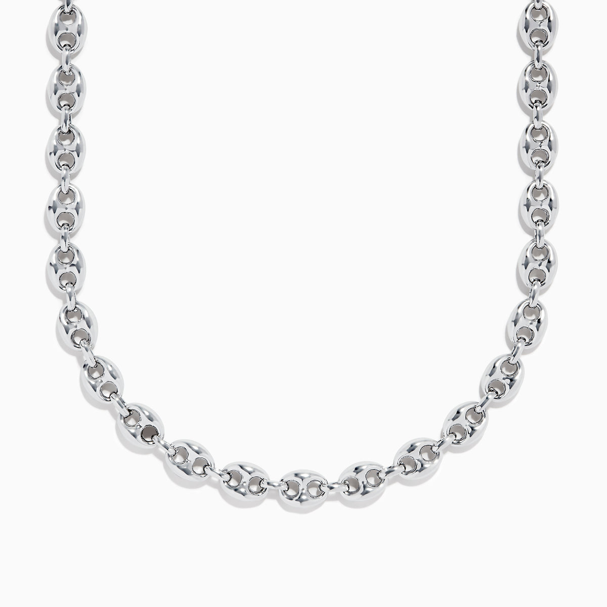 Close-up of the Mens 925 Sterling Silver Necklace, featuring oval-shaped links connected by smaller round links, crafted in 925 sterling silver and elegantly displayed on a white background—perfect for mens jewelry collections.
