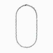 The Mens 925 Sterling Silver Necklace showcases intricately linked rectangular and oval-shaped links, elegantly crafted and displayed against a plain white background.