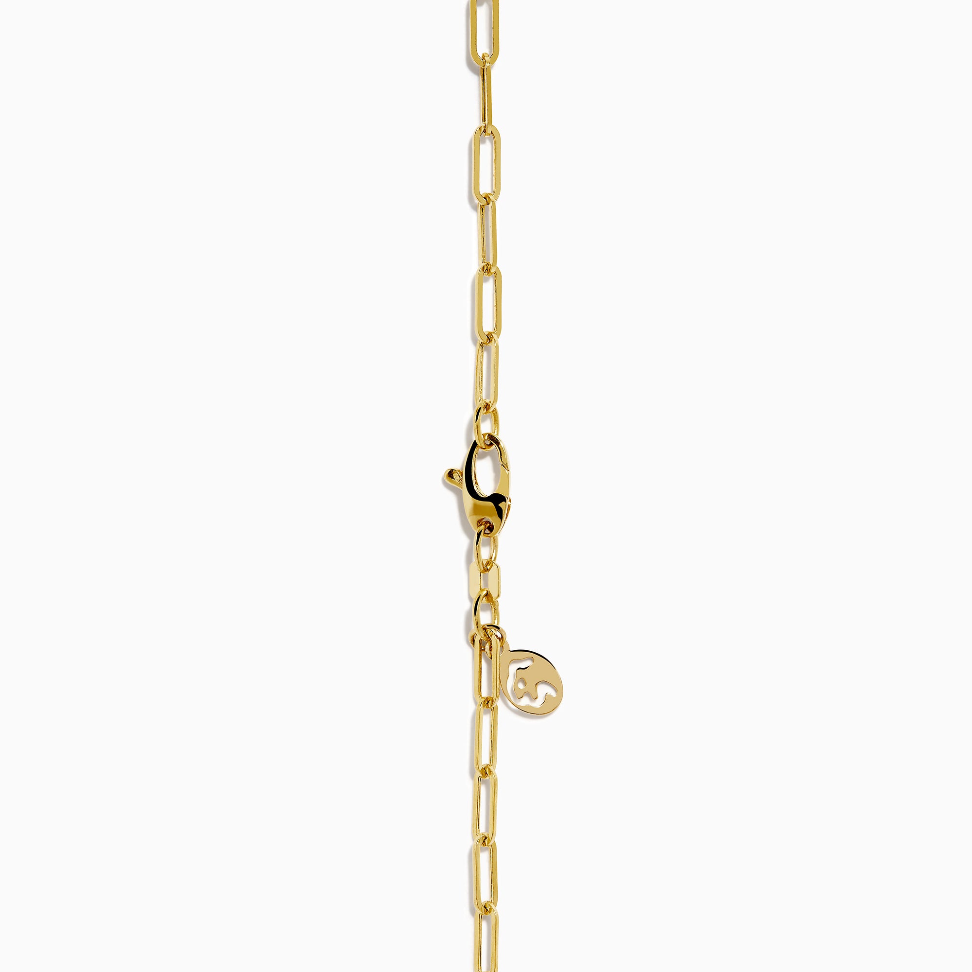 The 14K Yellow Gold Multi-Gemstone Paperclip Chain Fringe Necklace features vibrant gemstones in assorted shapes and sizes along a paperclip chain, beautifully displayed on a white background.