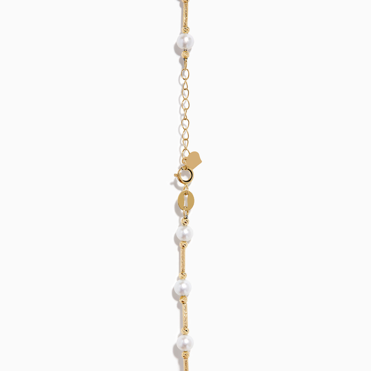 The 14K Yellow Gold Cultured Fresh Water Pearl Station Necklace features small, evenly spaced pearls along a fine gold chain for an elegant, minimalist look. Pearls vary slightly in size for added delicacy.