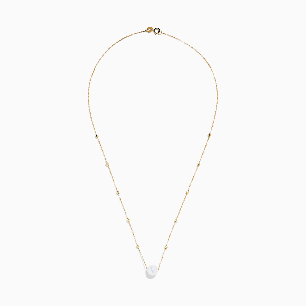 14K Yellow Gold Beaded Station Pearl Solitaire Necklace