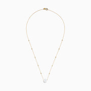 14K Yellow Gold Beaded Station Pearl Solitaire Necklace