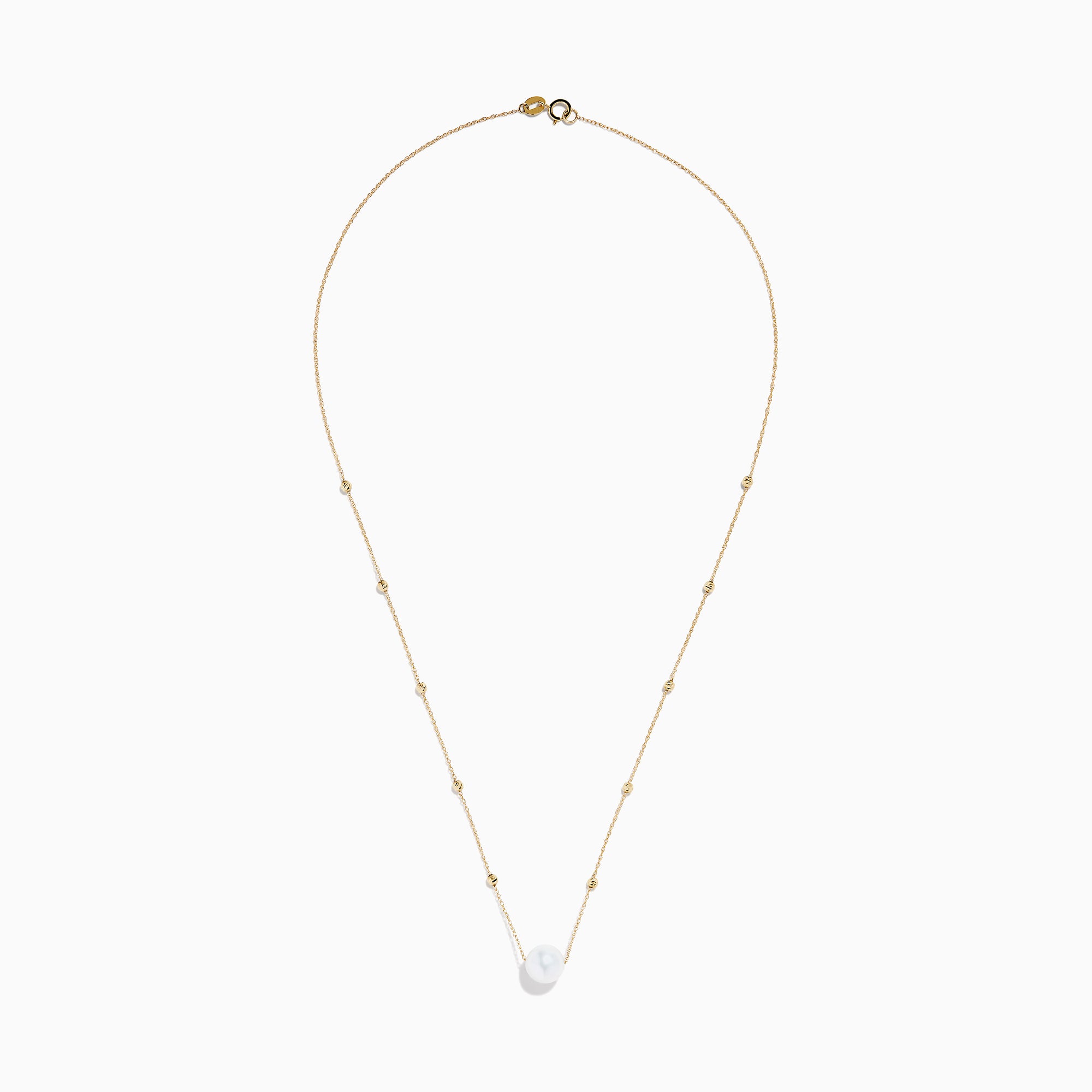 14K Yellow Gold Beaded Station Pearl Solitaire Necklace