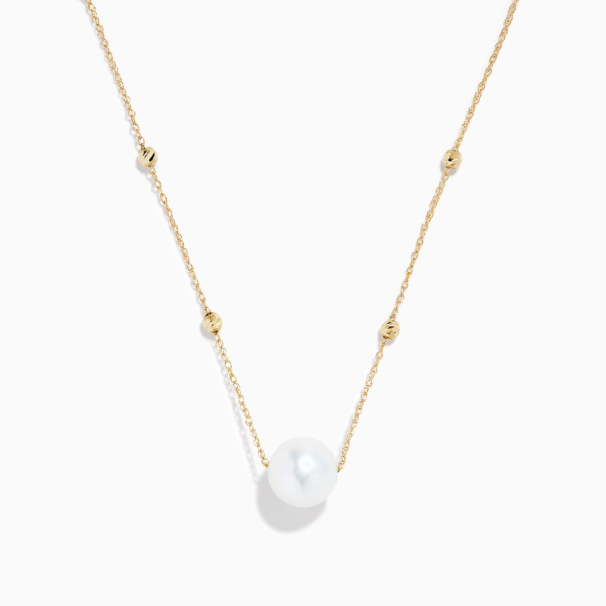 14K Yellow Gold Beaded Station Pearl Solitaire Necklace