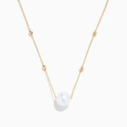 14K Yellow Gold Beaded Station Pearl Solitaire Necklace
