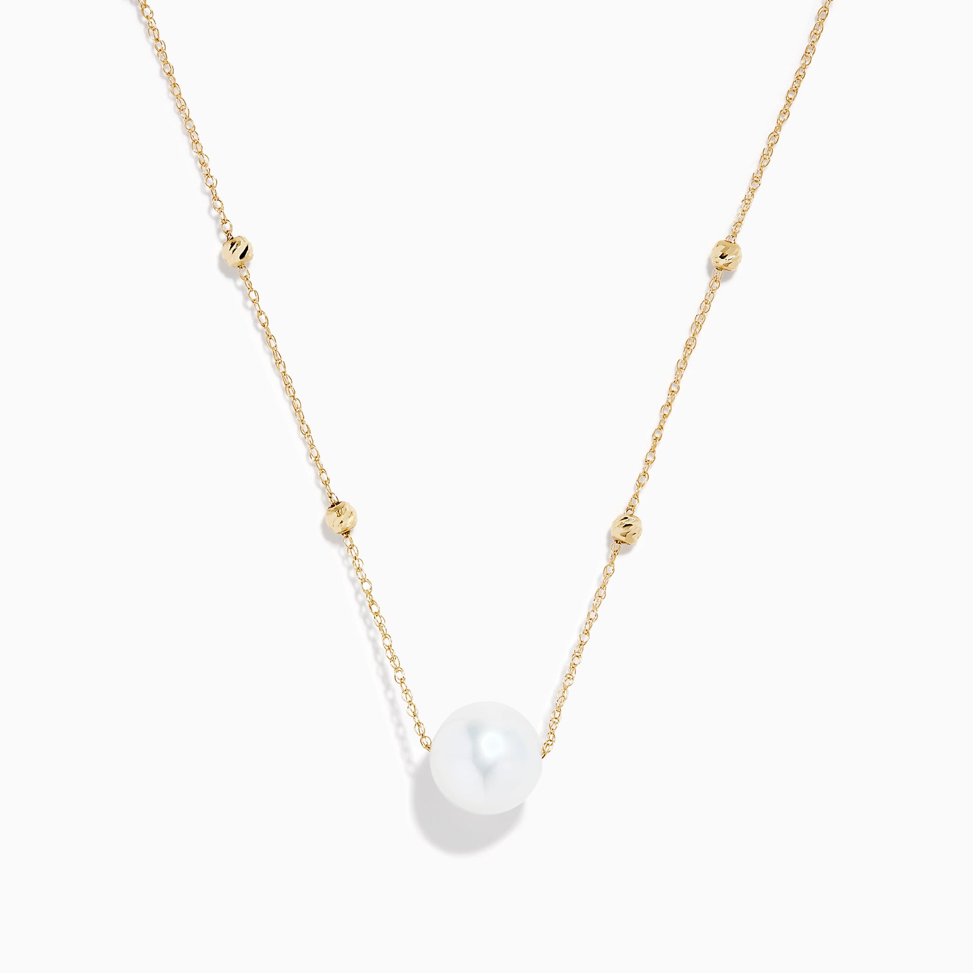 14K Yellow Gold Beaded Station Pearl Solitaire Necklace
