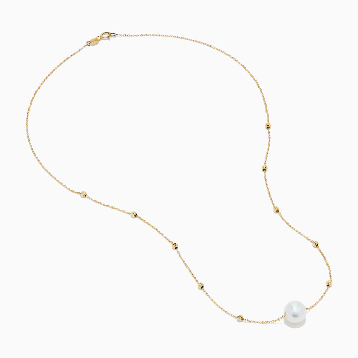 14K Yellow Gold Beaded Station Pearl Solitaire Necklace