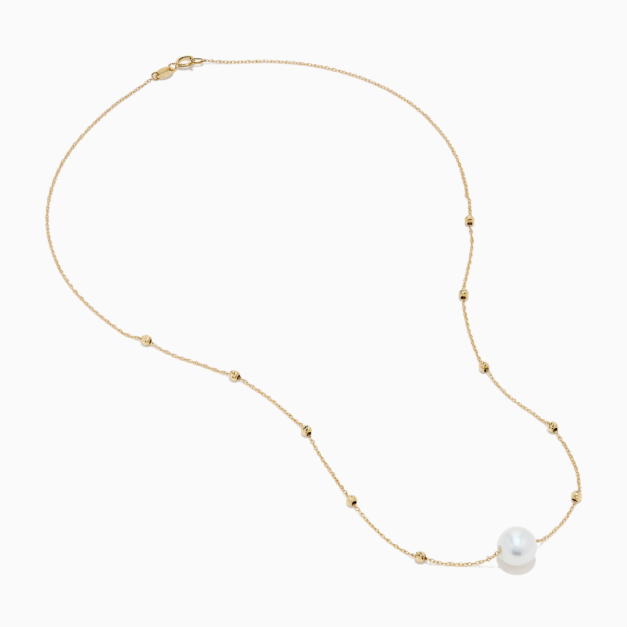 14K Yellow Gold Beaded Station Pearl Solitaire Necklace