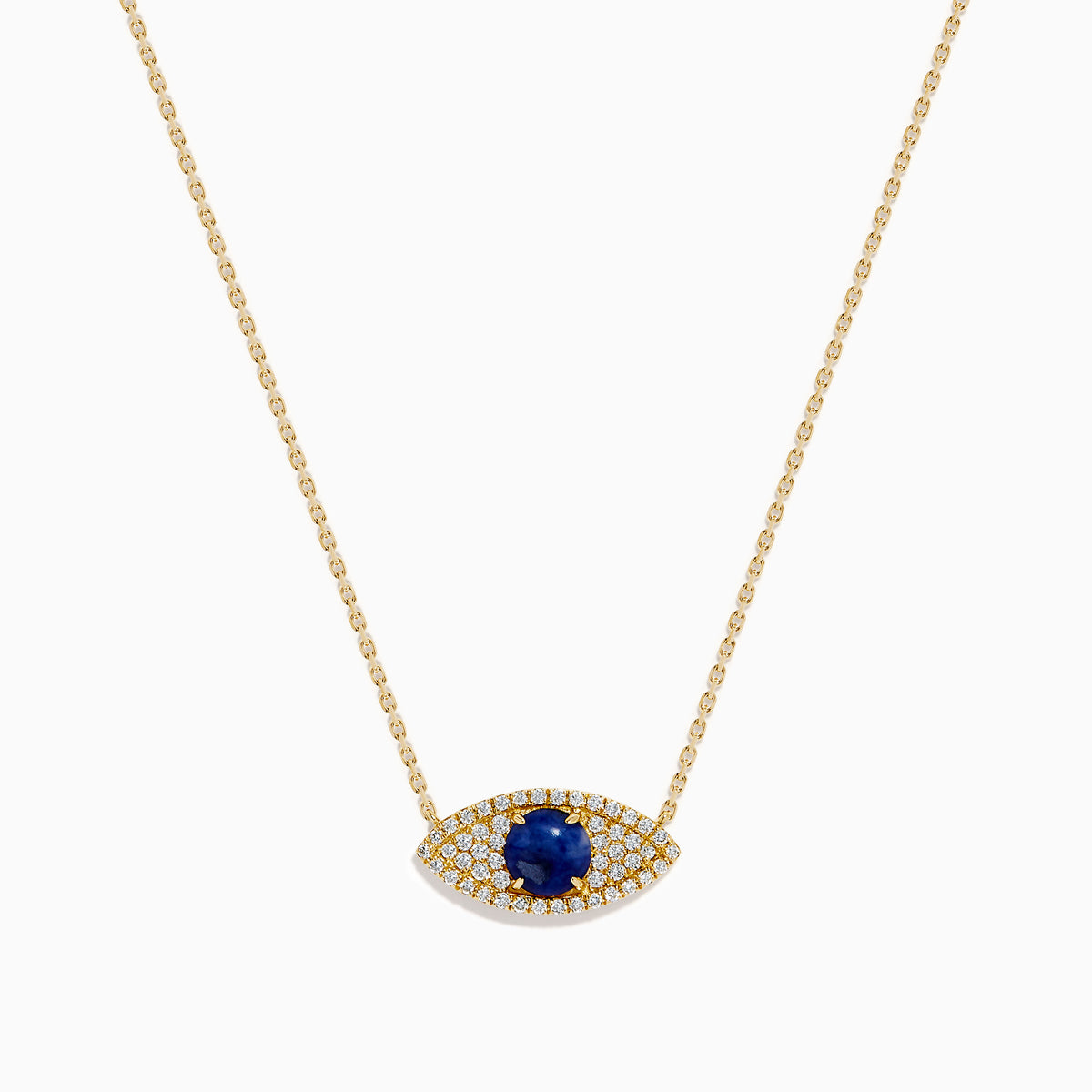 14K Yellow Gold Sodalite and Diamond Evil Eye Necklace