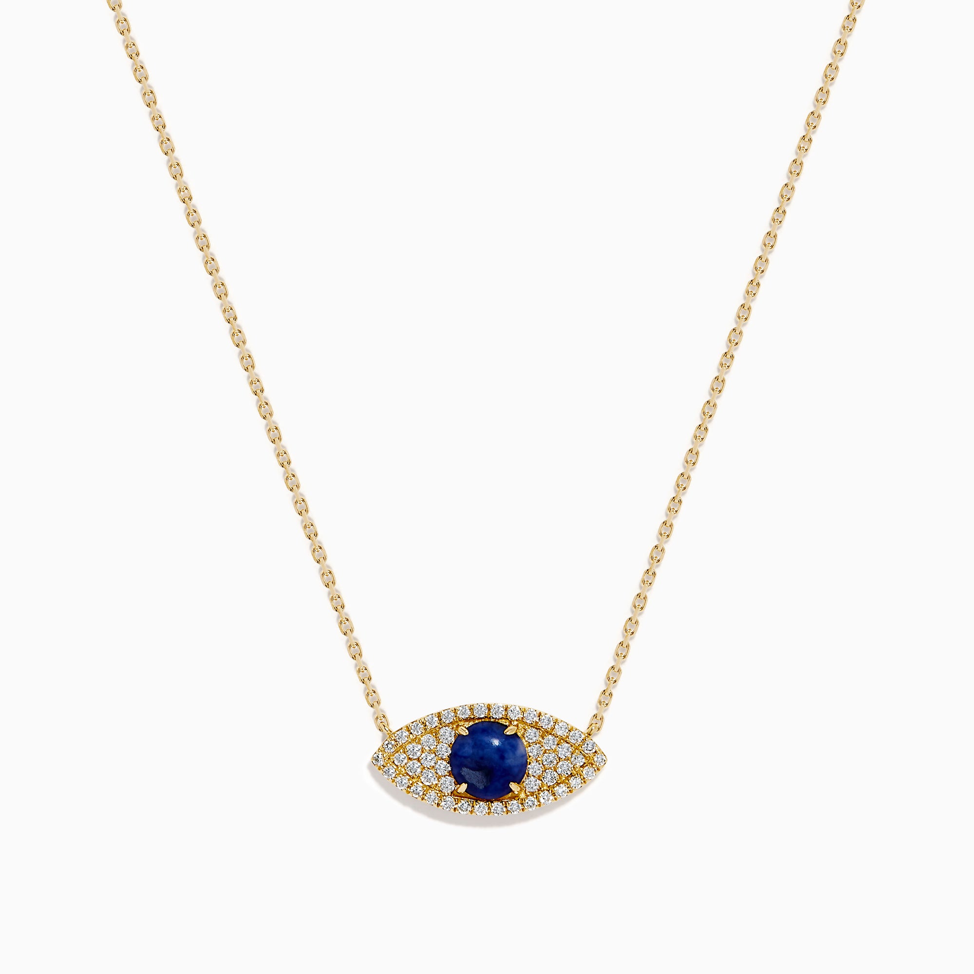 14K Yellow Gold Sodalite and Diamond Evil Eye Necklace