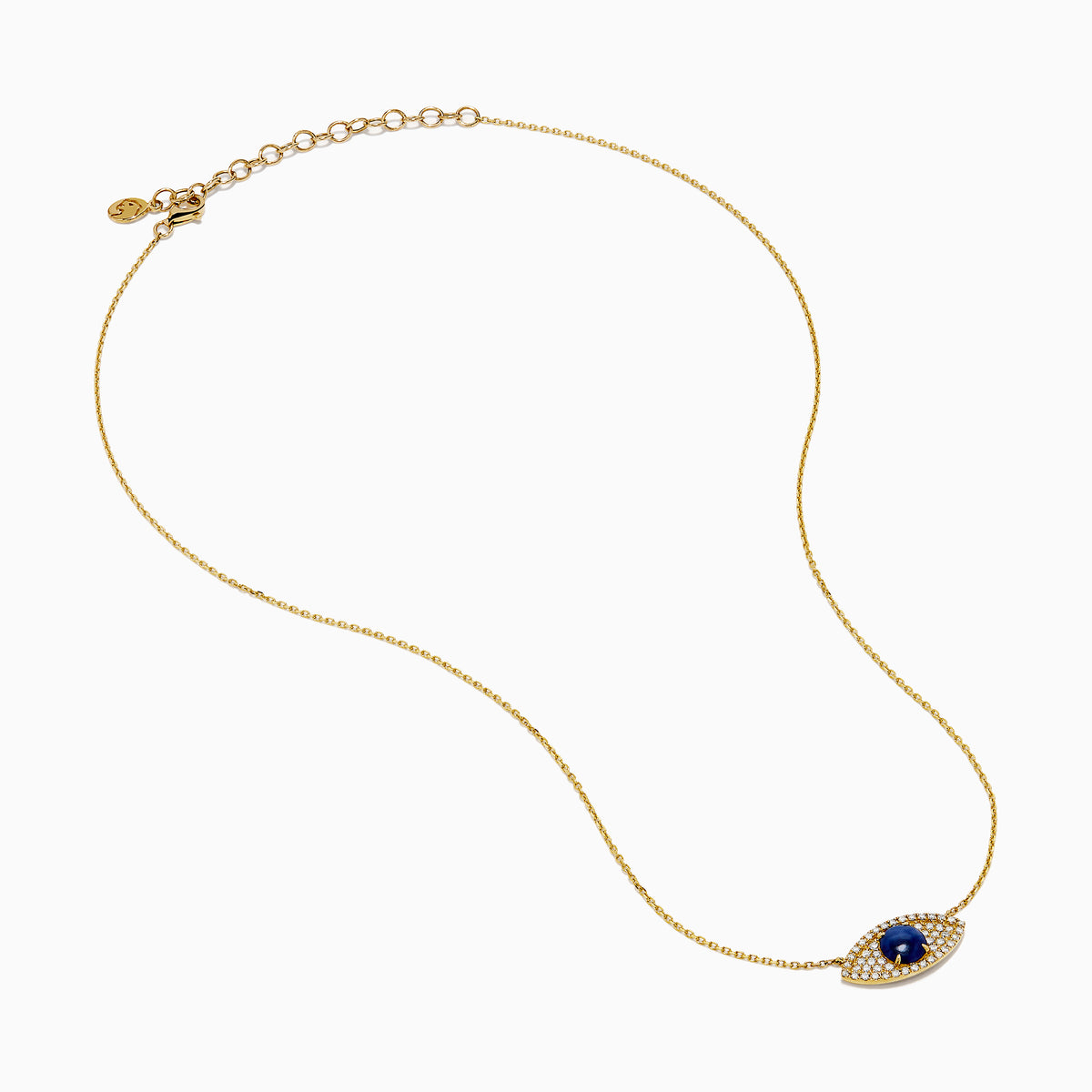 14K Yellow Gold Sodalite and Diamond Evil Eye Necklace