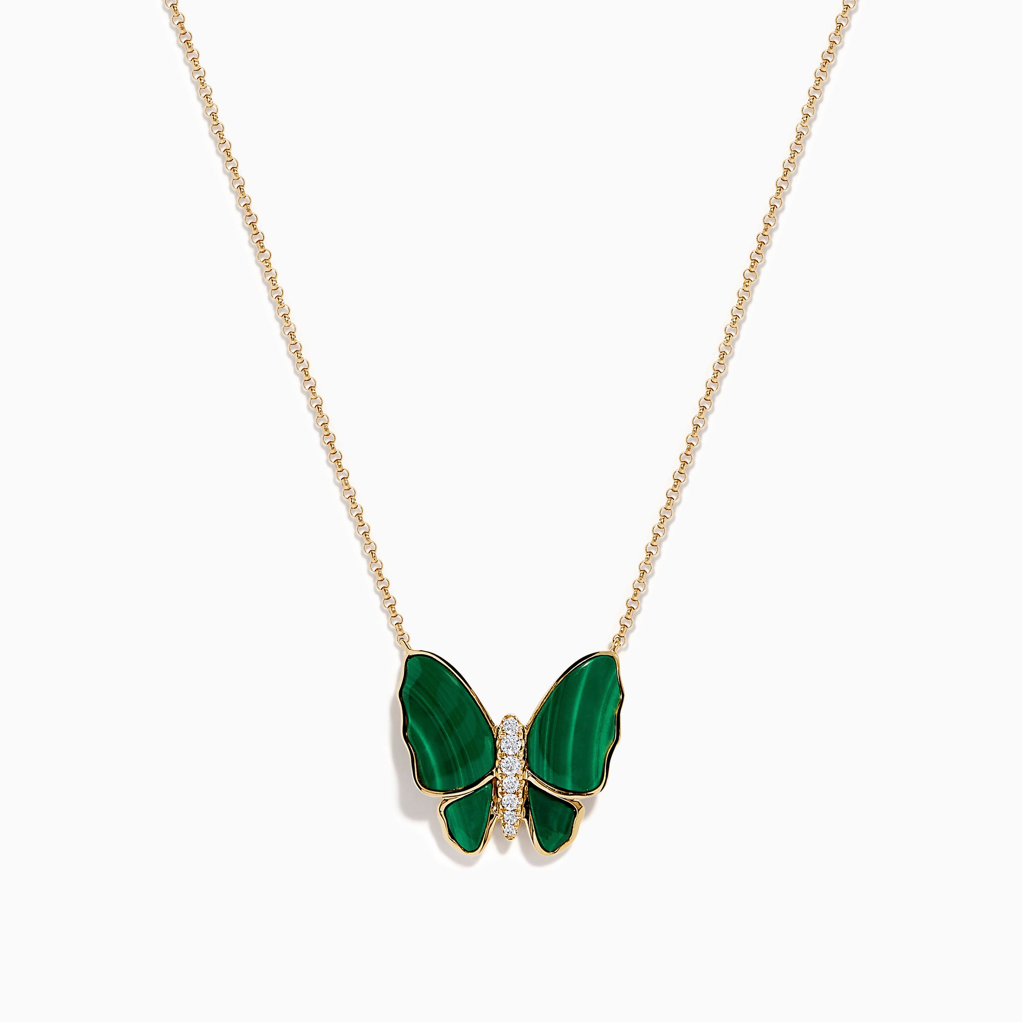 14K Yellow Gold Malachite and Diamond Butterfly Necklace