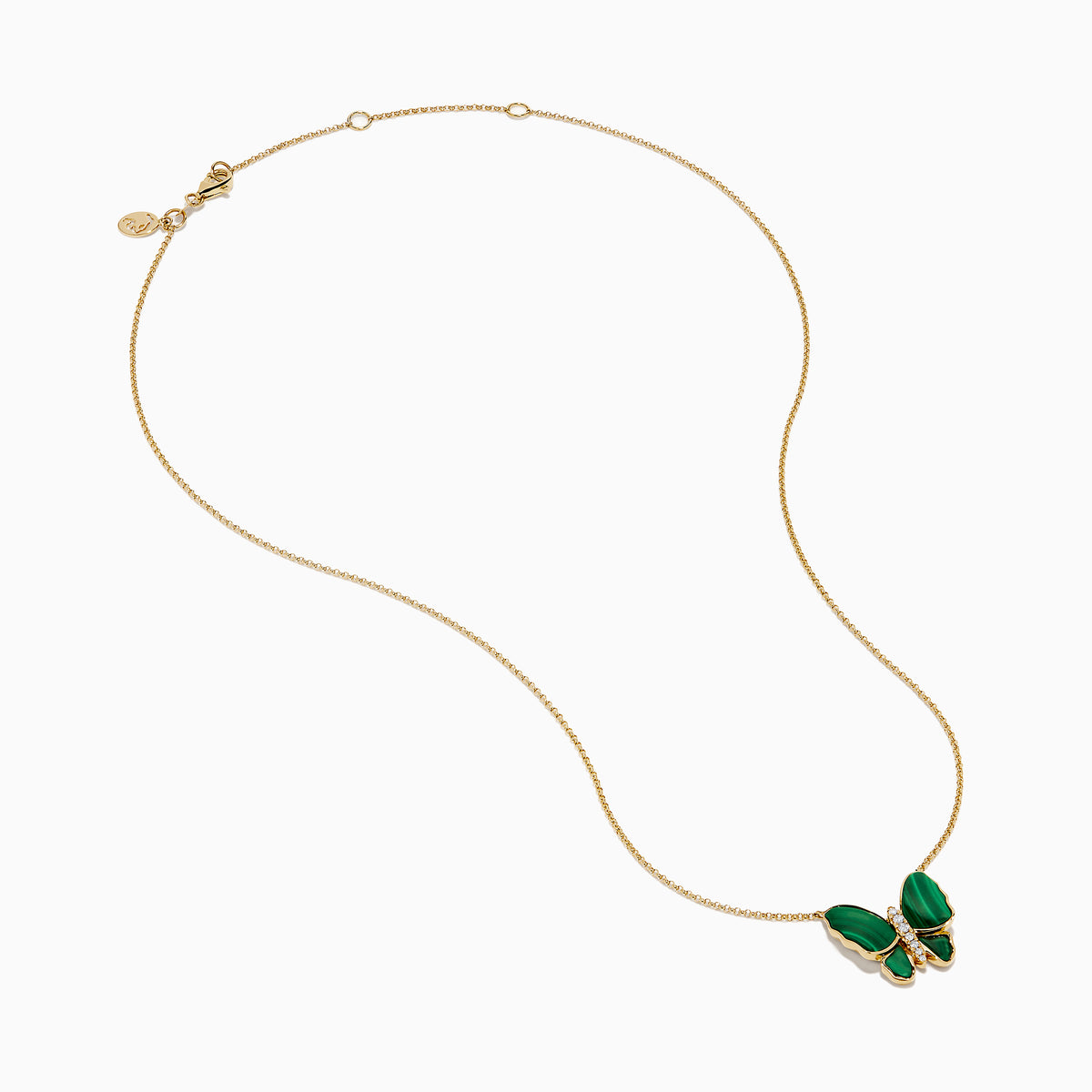 14K Yellow Gold Malachite and Diamond Butterfly Necklace