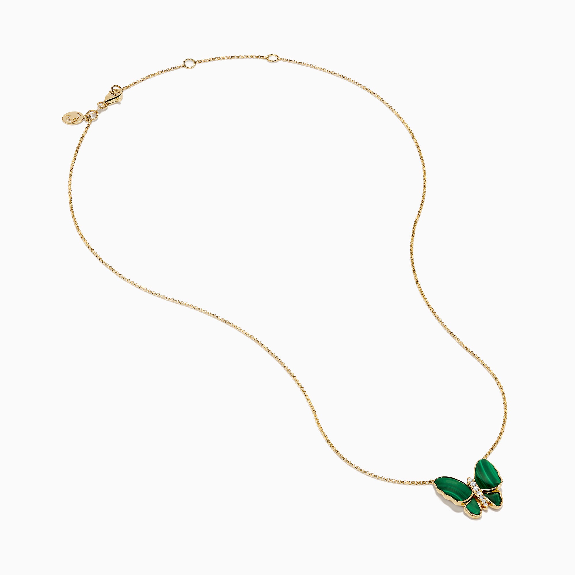 14K Yellow Gold Malachite and Diamond Butterfly Necklace