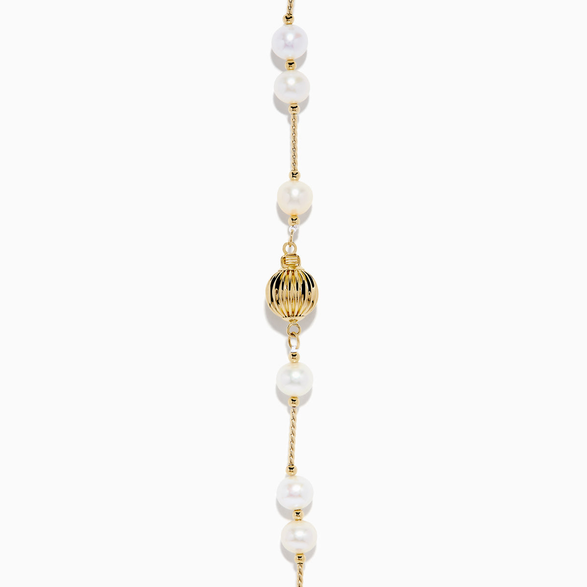 The 14K Yellow Gold Tahitian and Freshwater Pearl Necklace features alternating white and dark pearls on a delicate gold chain, beautifully displayed against a white background.
