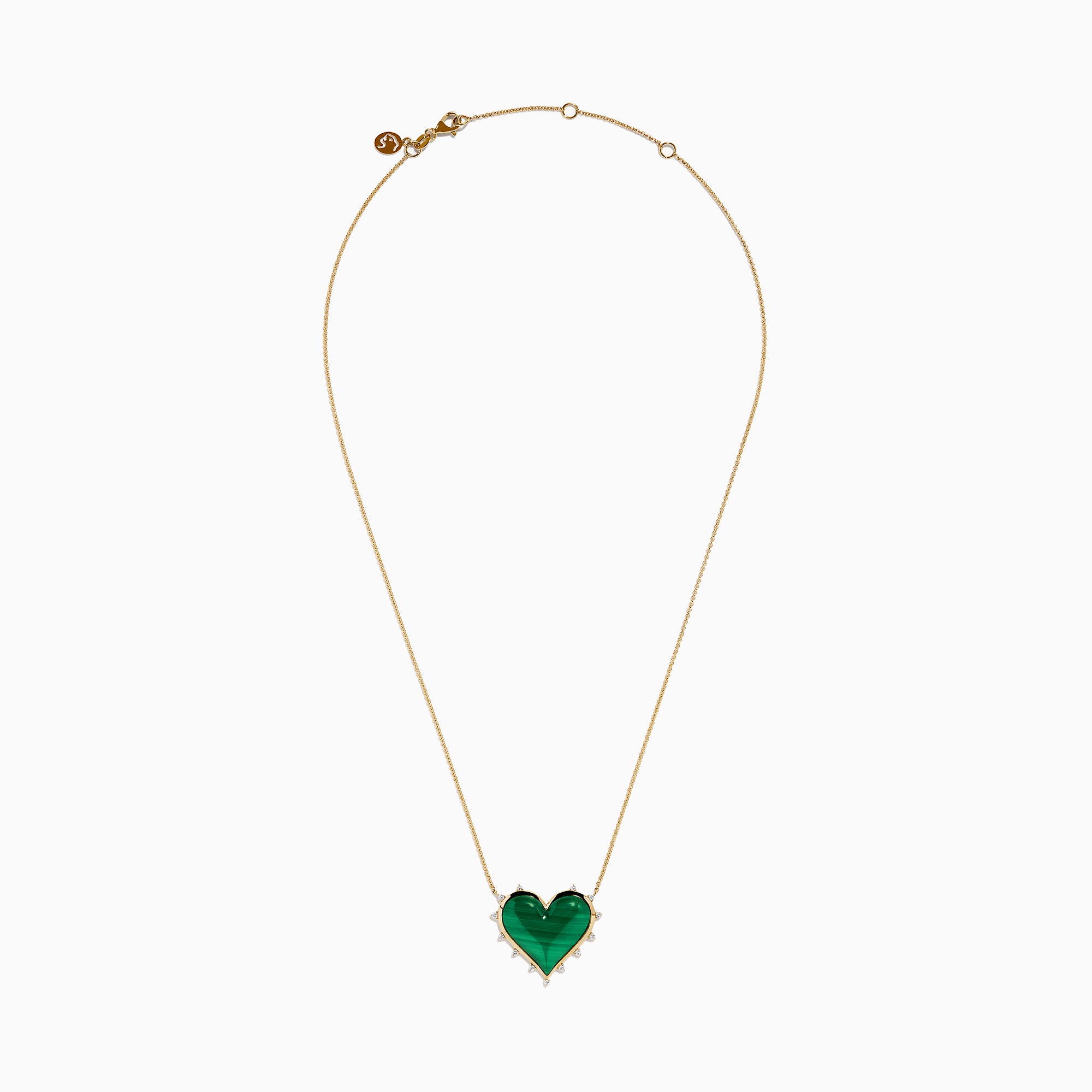 14K Yellow Gold Malachite and Diamond Heart Necklace