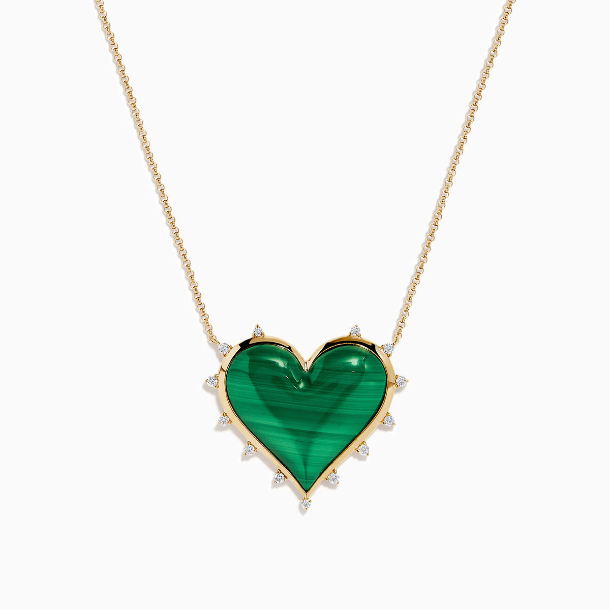 14K Yellow Gold Malachite and Diamond Heart Necklace