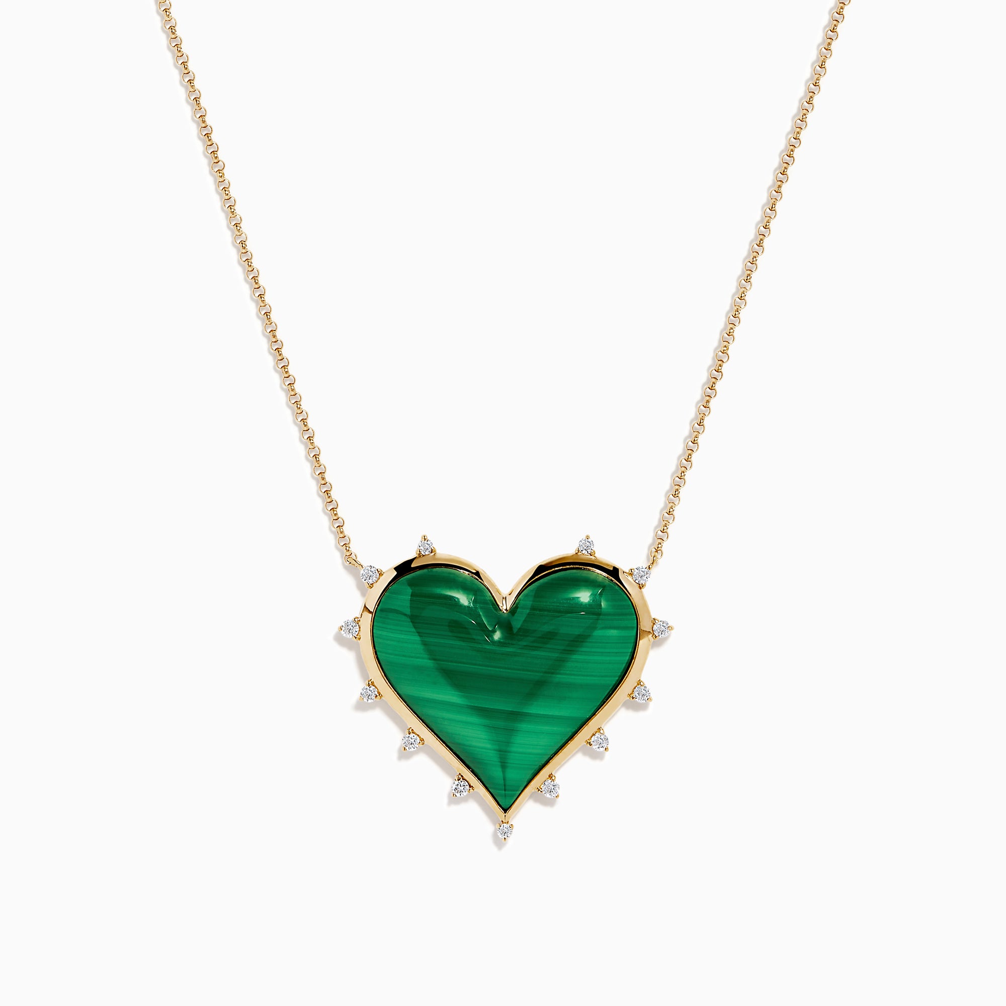 14K Yellow Gold Malachite and Diamond Heart Necklace