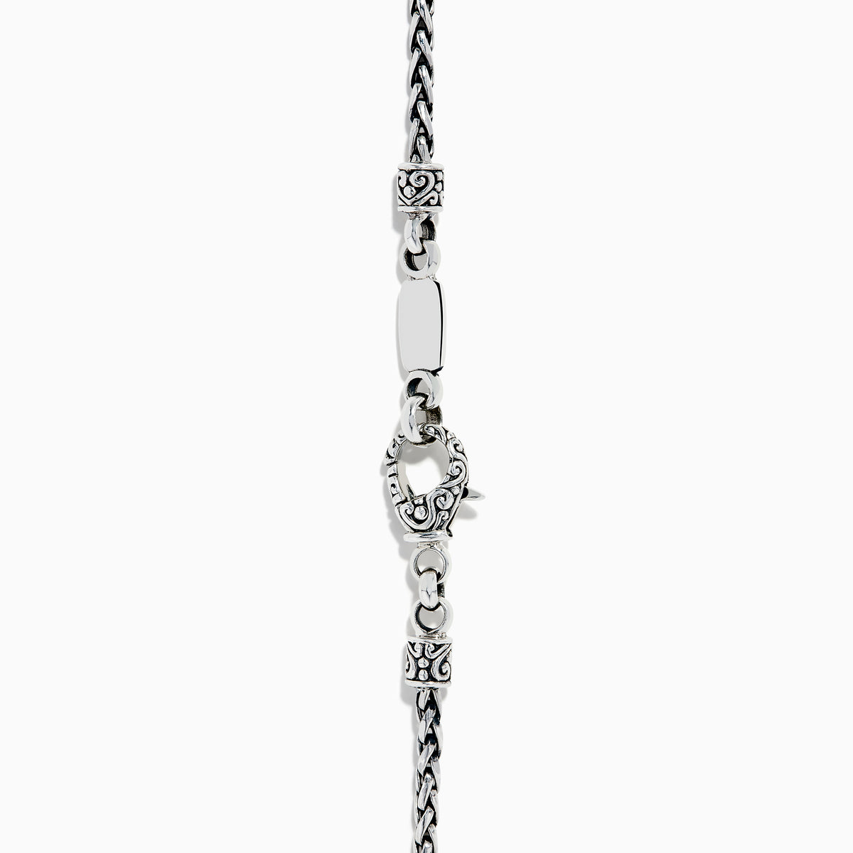 The Mosaic 925 Sterling Silver and 18K Yellow Gold Pendant features a rectangular silver frame set with five multicolor gemstones—blue, green, red, purple, and orange—on a silver chain.