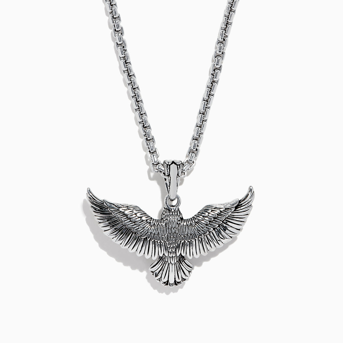 Mens 925 Sterling Silver Eagle Pendant: Features a thick silver chain and a detailed eagle with outstretched wings.