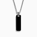 The Mens 925 Sterling Silver Onyx Pendant features a rectangular onyx with rounded corners on a silver chain, shown against a white background—an elegant choice in mens jewelry.