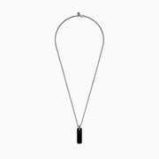 The Mens 925 Sterling Silver Onyx Pendant features a rectangular onyx with rounded corners on a silver chain, shown against a white background—an elegant choice in mens jewelry.