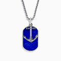 The Mens 925 Sterling Silver Lapis Anchor Pendant is a rectangular lapis pendant with a silver anchor design, crafted from sterling silver and shown on a white background.
