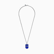 The Mens 925 Sterling Silver Lapis Anchor Pendant is a rectangular lapis pendant with a silver anchor design, crafted from sterling silver and shown on a white background.