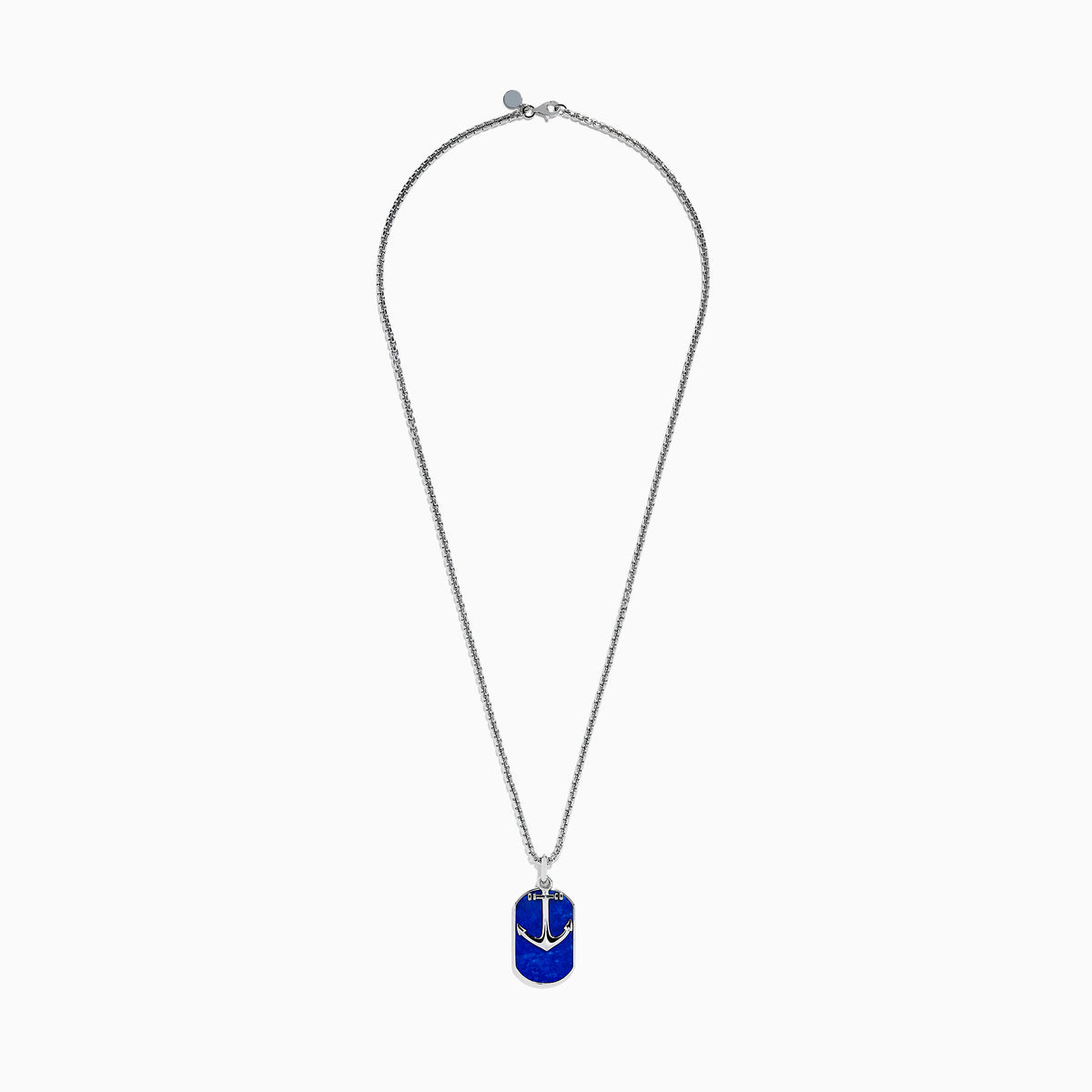 The Mens 925 Sterling Silver Lapis Anchor Pendant is a rectangular lapis pendant with a silver anchor design, crafted from sterling silver and shown on a white background.