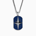 The Mens 925 Sterling Silver Blue Sapphire Pendant features a rectangular design with a blue, gem-studded background and a raised silver star in the center, inspired by Effy Mens style for an elegant look.