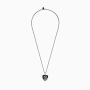 The Mens 925 Sterling Silver Onyx Pendant features a detailed engraved eagle head on a black shield-shaped background, crafted from sterling silver and suspended from a sleek silver chain.