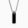 The Men's Sterling Silver Onyx Dog Tag Pendant features a simple rectangular onyx set in sterling silver, suspended from a chain and displayed against a plain white background.
