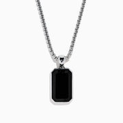 Men's Sterling Silver Onyx Emerald-Cut Bezel-Set Pendant