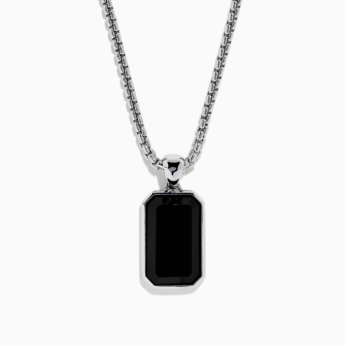Men's Sterling Silver Onyx Emerald-Cut Bezel-Set Pendant