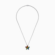 The Splash 925 Sterling Silver Multi Color Sapphire Starfish Pendant features a starfish-shaped pendant adorned with rainbow sapphires, displayed against a white background.