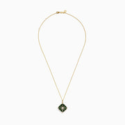A 14K yellow gold chain necklace featuring the 14K Yellow Gold Malachite and Diamond Compass Pendant, designed with a square green malachite center, diamond accents, and starburst details. Photographed on a plain white background.