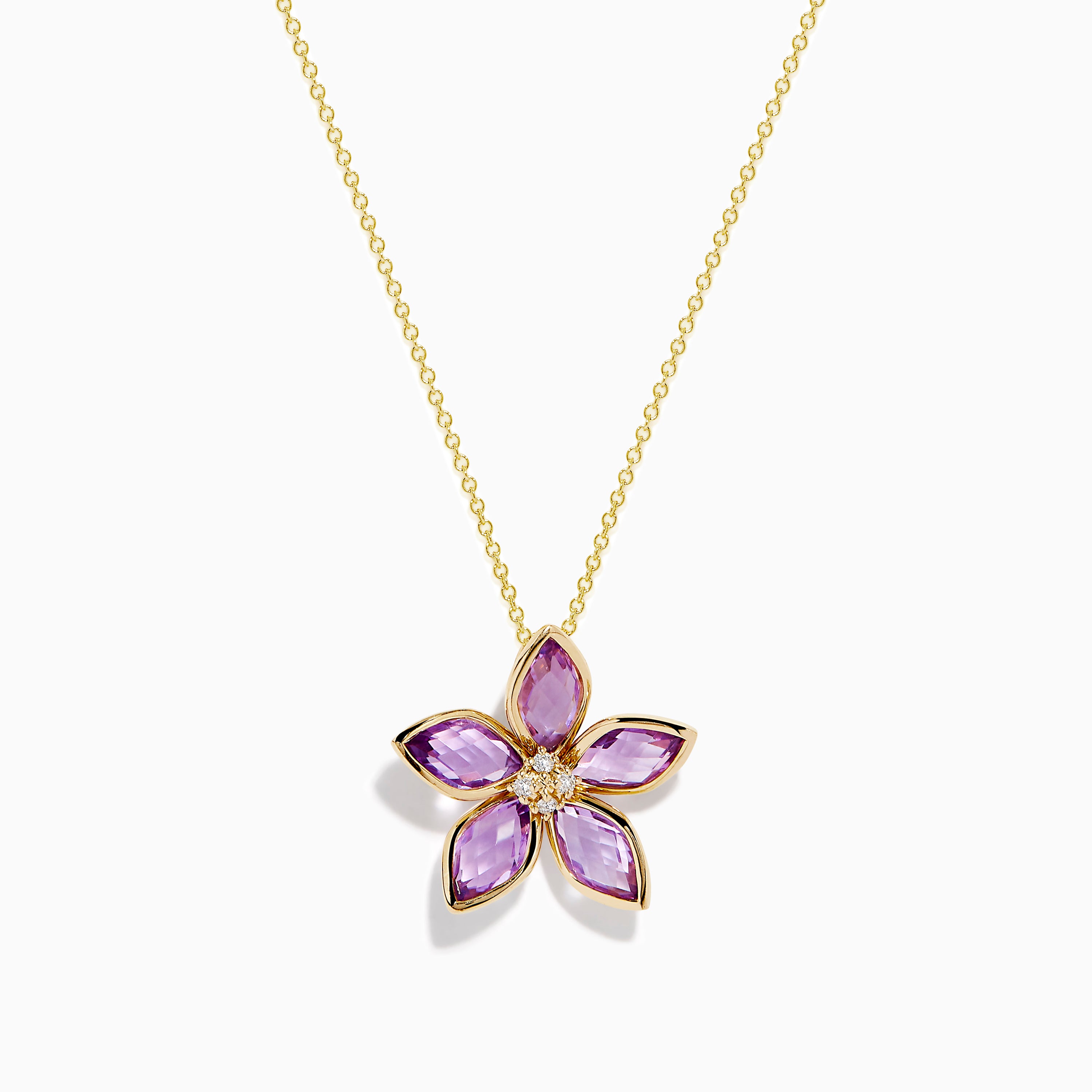 14K Yellow Gold Amethyst and Diamond Flower Pendant – effyjewelry.com