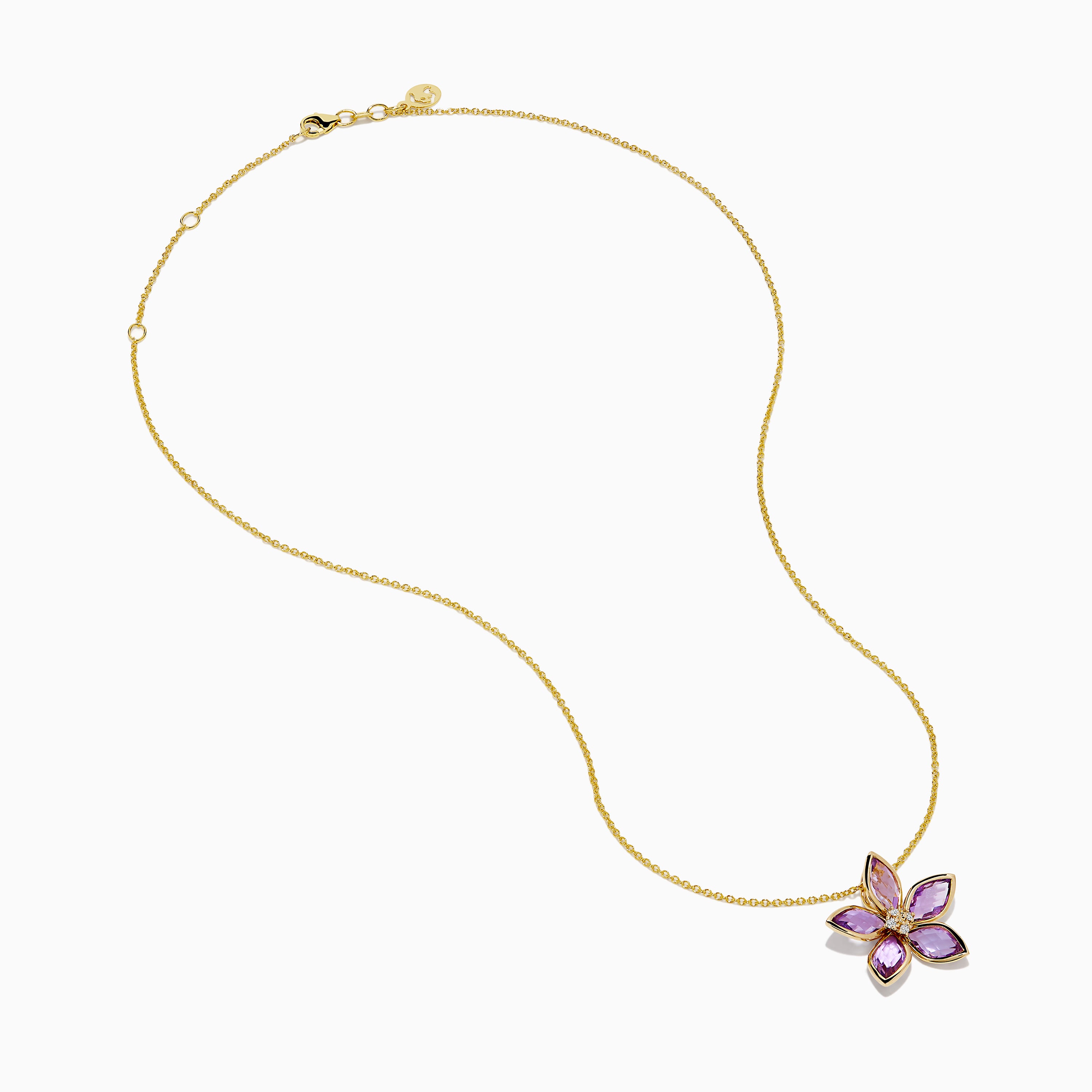 14K Yellow Gold Amethyst and Diamond Flower Pendant – effyjewelry.com