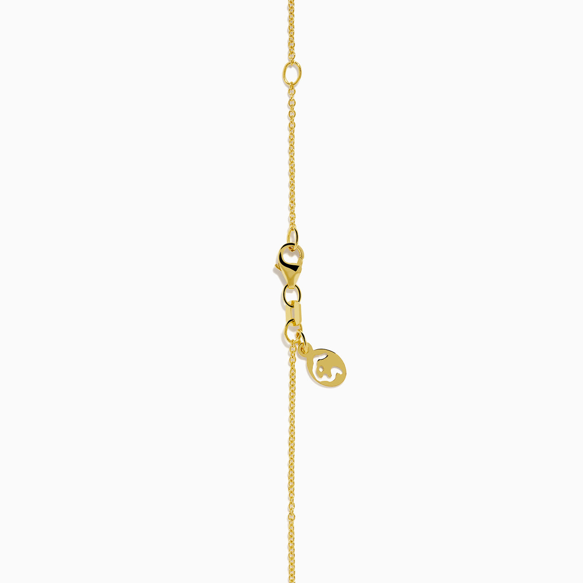 The Novelty 14K Yellow Gold Sea Horse Pendant features white and black diamonds along the body, a round pearl at the tail, and hangs elegantly from a gold chain on a white background.