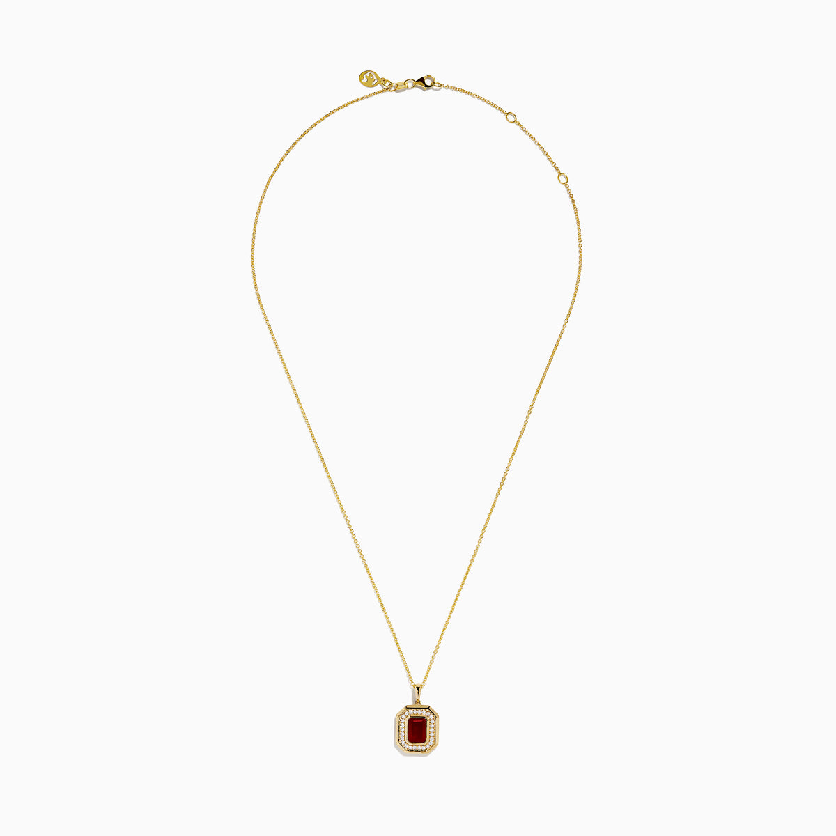 14K Yellow Gold Fire Opal and Diamond Emerald-Cut Halo Pendant
