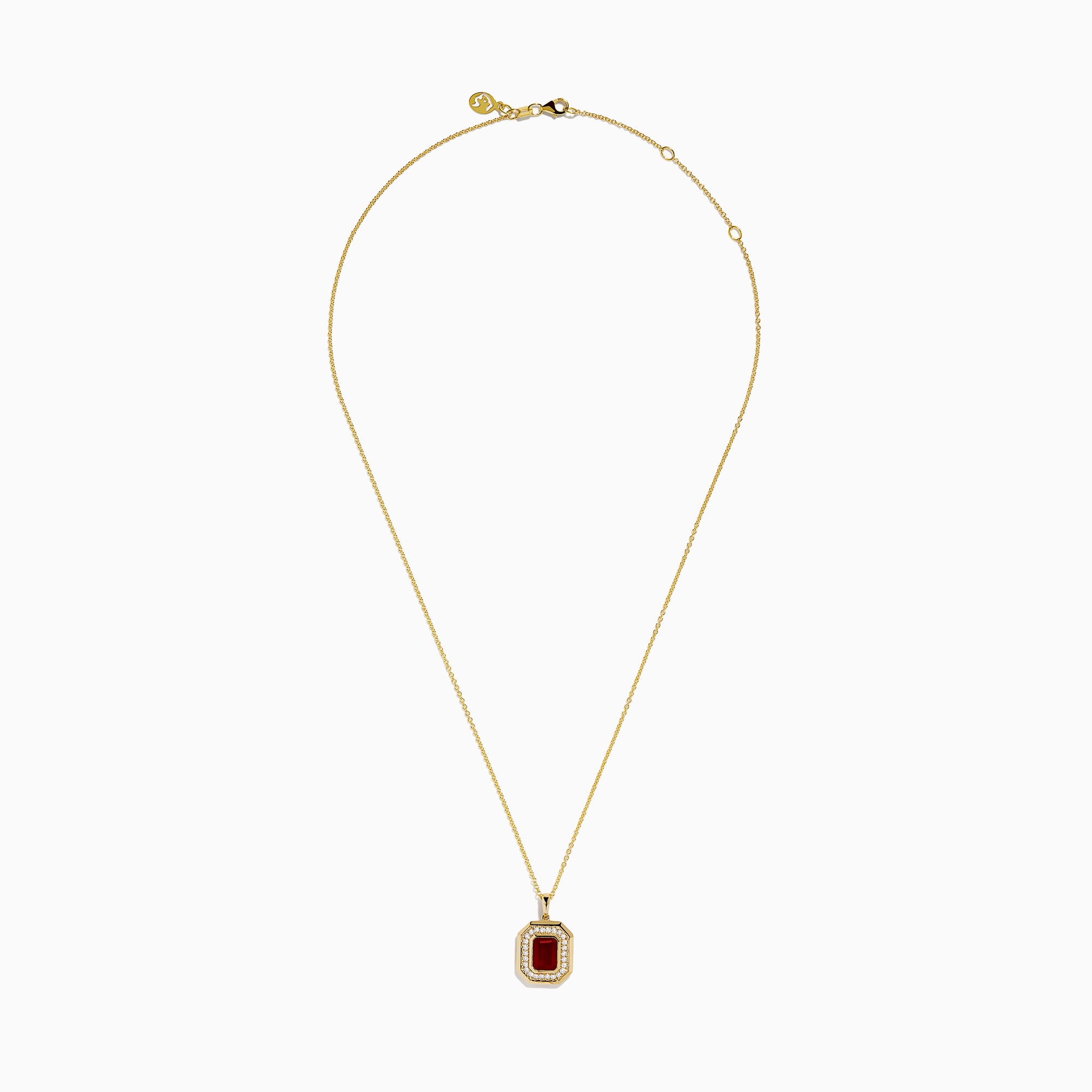 14K Yellow Gold Fire Opal and Diamond Emerald-Cut Halo Pendant