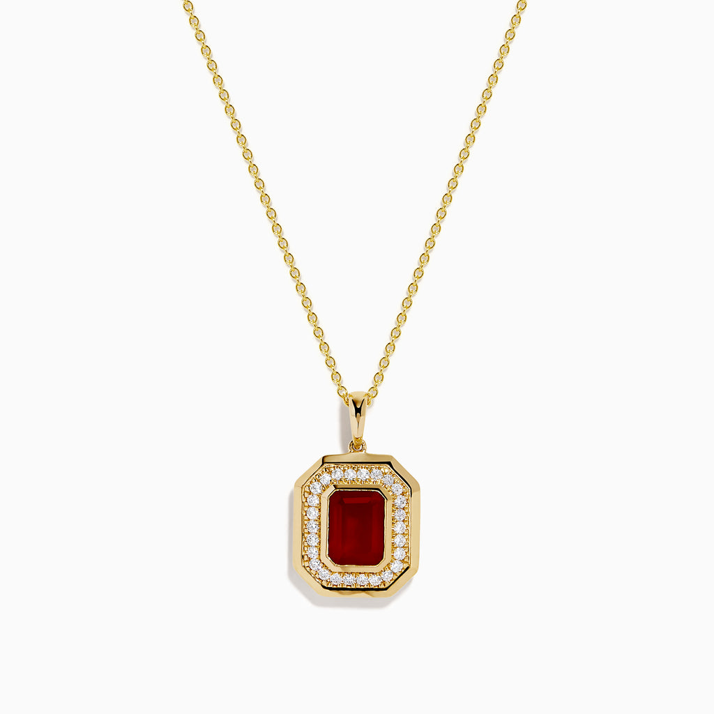 14K Yellow Gold Fire Opal and Diamond Emerald-Cut Halo Pendant