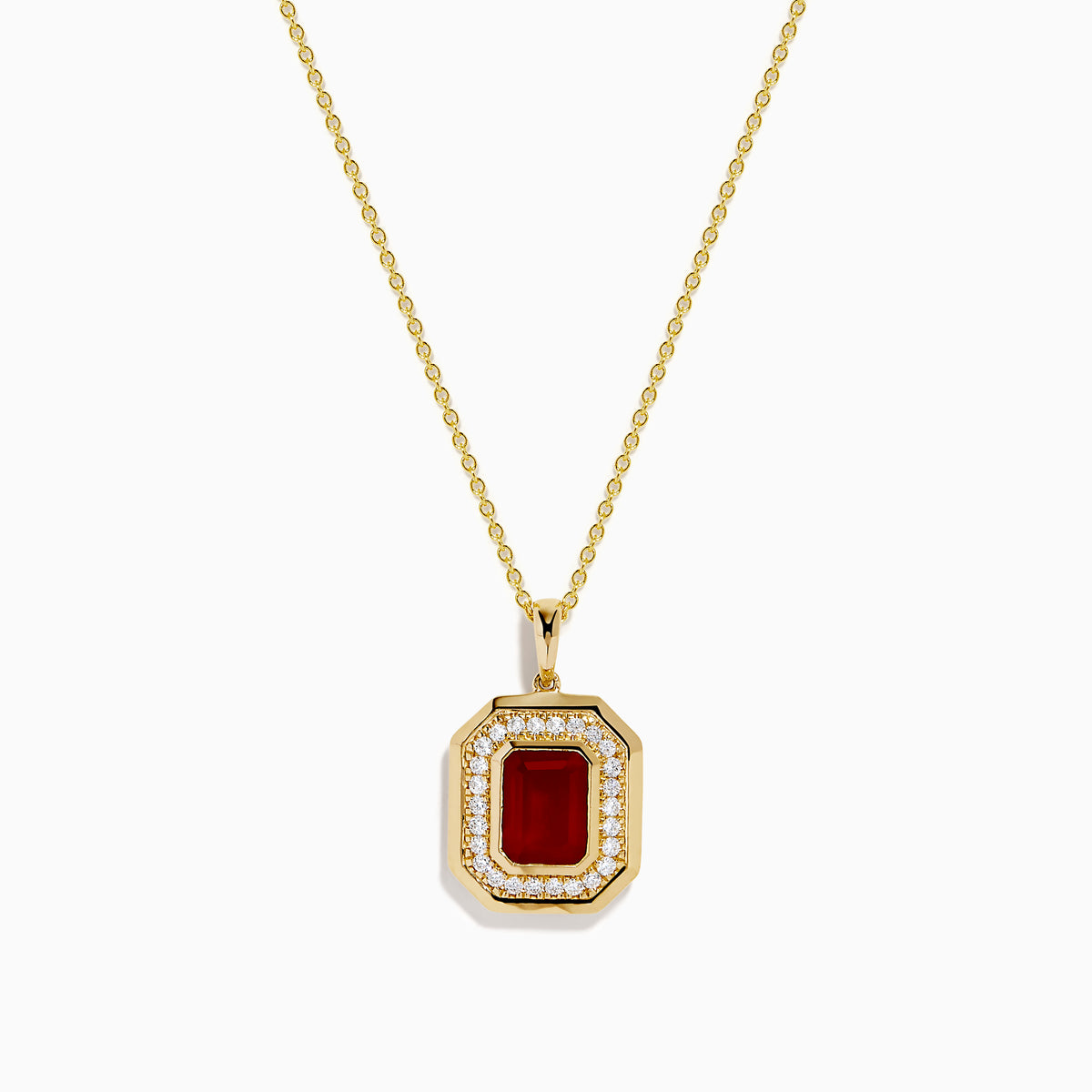 14K Yellow Gold Fire Opal and Diamond Emerald-Cut Halo Pendant