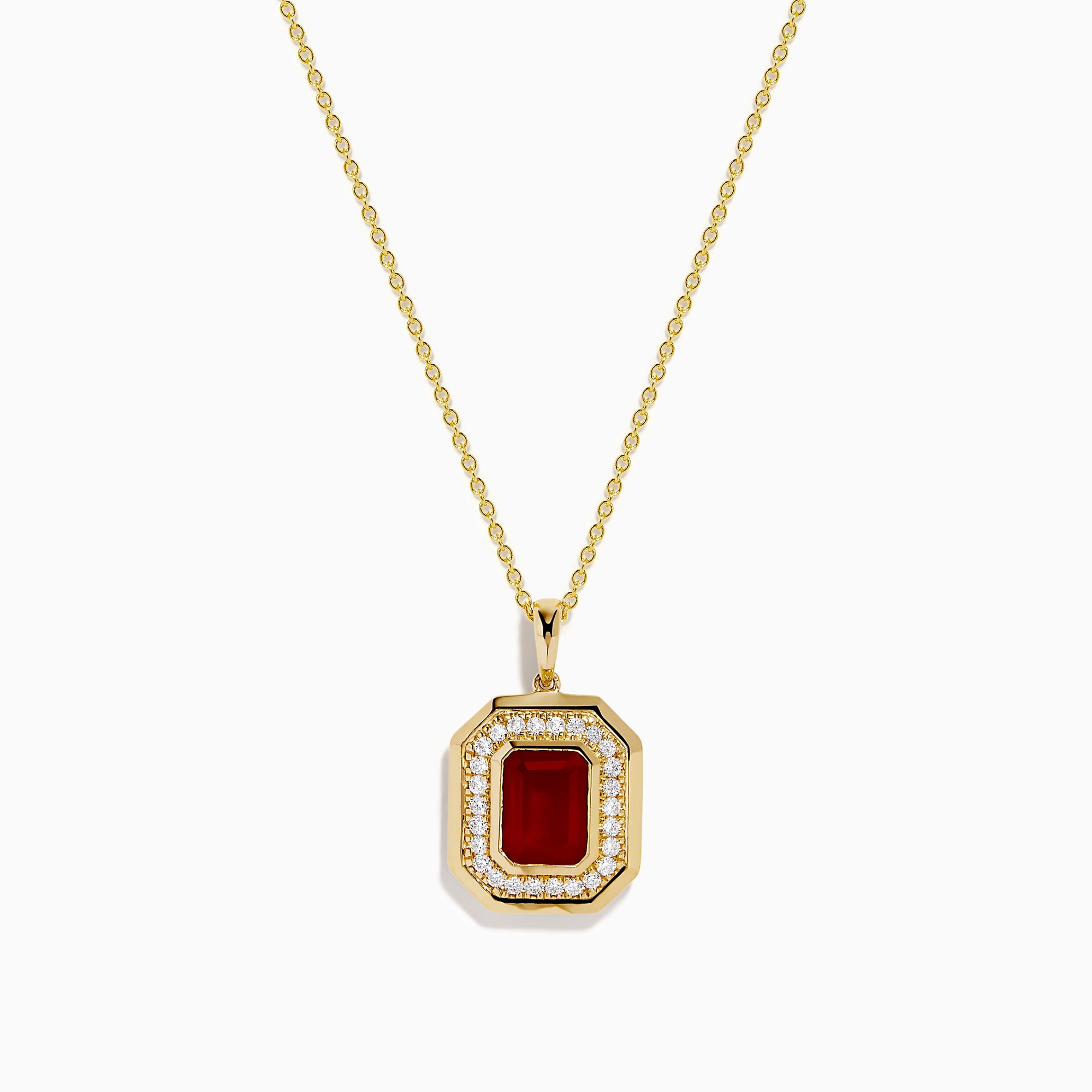 14K Yellow Gold Fire Opal and Diamond Emerald-Cut Halo Pendant