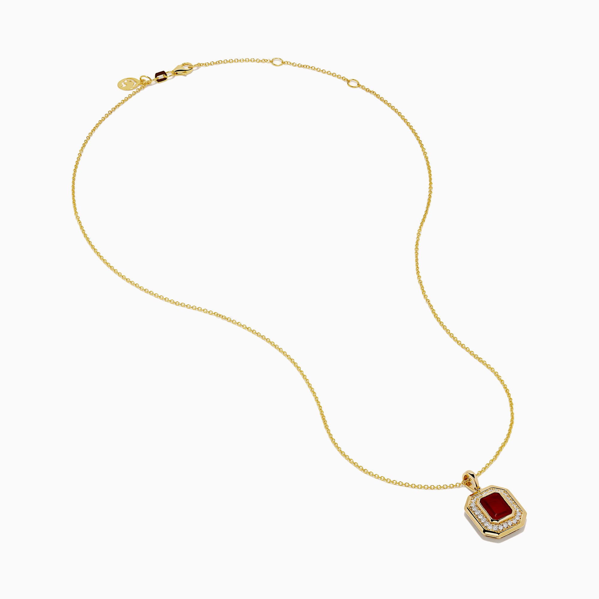 14K Yellow Gold Fire Opal and Diamond Emerald-Cut Halo Pendant