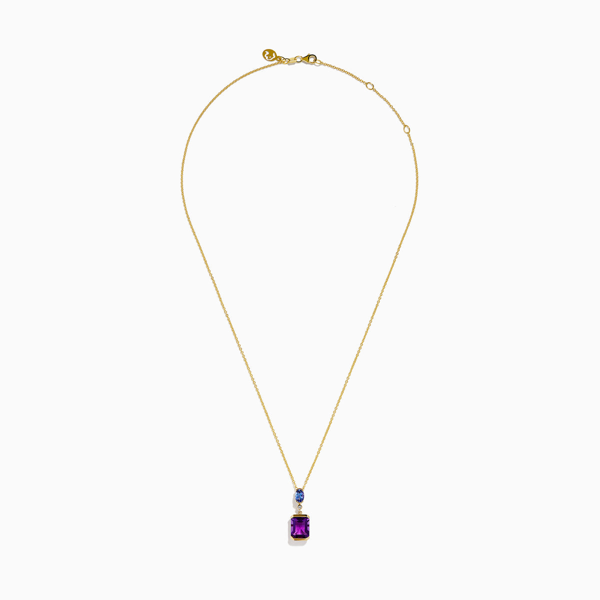 14K Yellow Gold Amethyst, Tanzanite and Diamond Drop Pendant