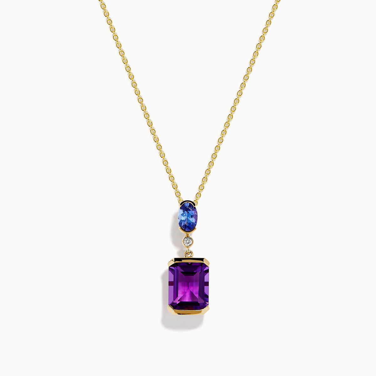 14K Yellow Gold Amethyst, Tanzanite and Diamond Drop Pendant