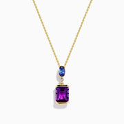 14K Yellow Gold Amethyst, Tanzanite and Diamond Drop Pendant