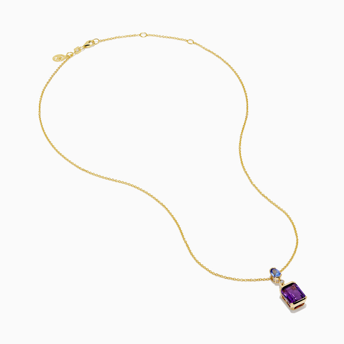 14K Yellow Gold Amethyst, Tanzanite and Diamond Drop Pendant